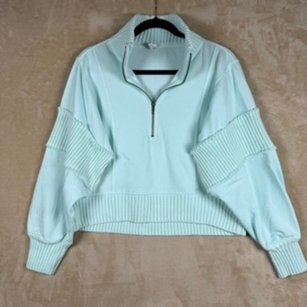 Daily Practice Anthropologie Mint Green Ribbed Quarter Zip Pullover Sweatshirt M